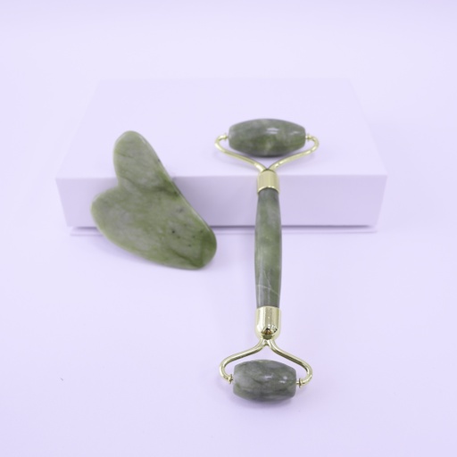 [62035] Jade Stone Roller+Gua Sha Board Set