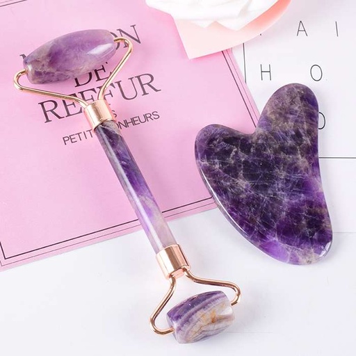 [62037] Amethyst Stone Roller+Gua Sha Board Set
