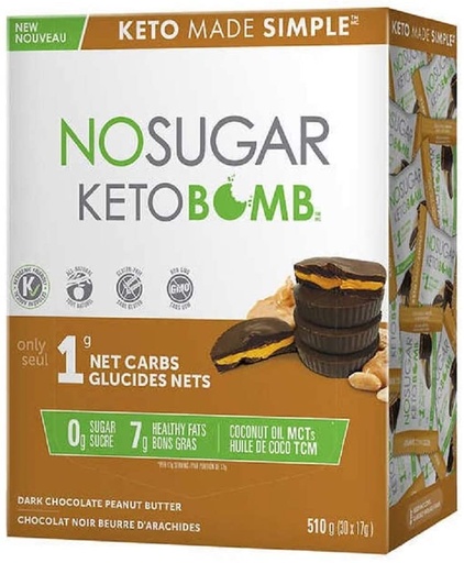 [63194] VEGAN PURE NO SUGAR KETO BOMB DARK CHOCOLATE PEANUT BUTTER 17mg x10s