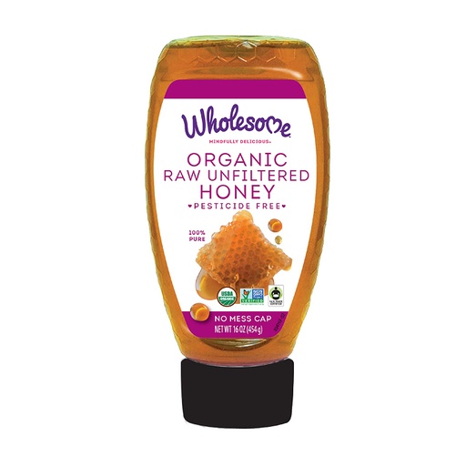 [63207] WHOLESOME ORGANIC RAW UNFILTERED HONEY SQUEEZE 454gm